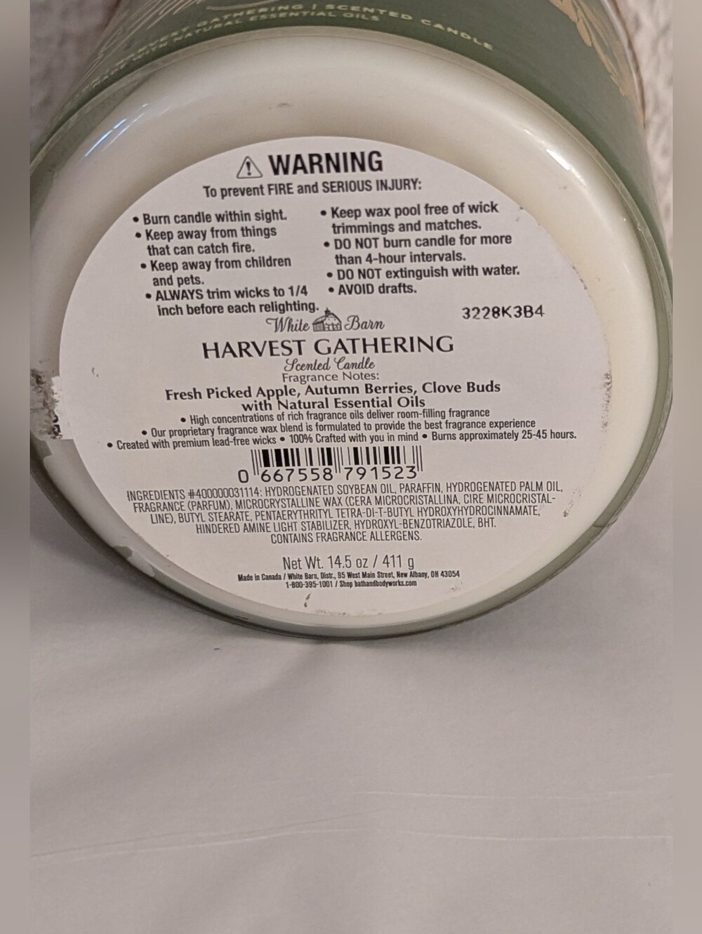 White Barn Candle Thankful Harvest Gathering Large Scented 3 Wick Candle 14.5 oz - Picture 5 of 5